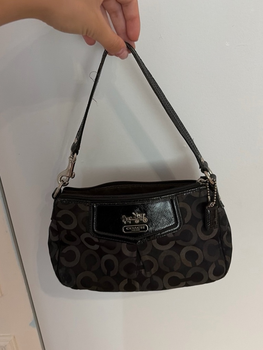 Coach Black Signature Canvas Shoulder Bag with Leather Trim